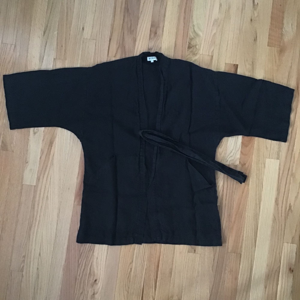 🚀SOLD ON INSTA🚀 Ozma Of California Black Linen Jacket/Robe -MED- Deiji Studios